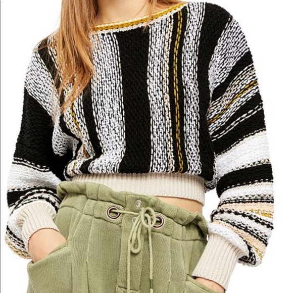 NWT Free People Sweater size XL Yellow black and white - Picture 2 of 3